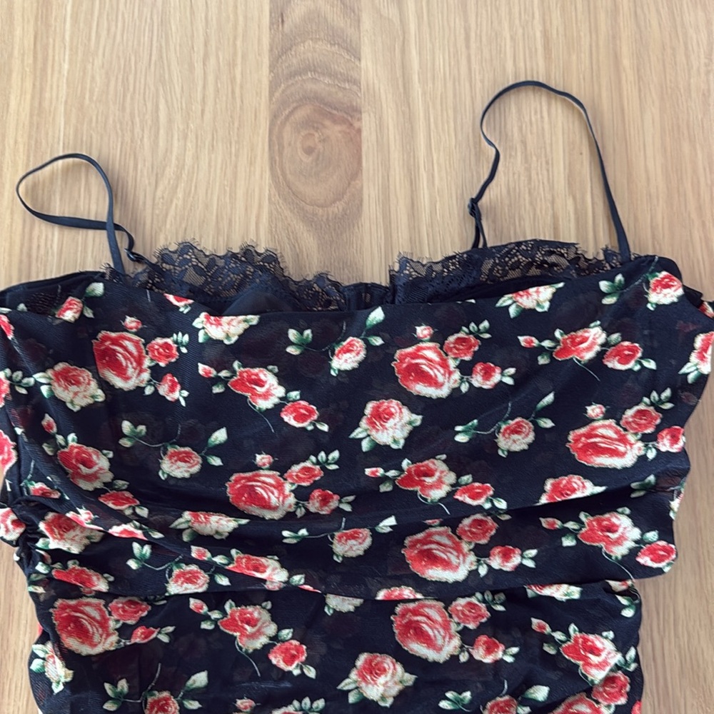 Vici Ellie Floral Mesh Corset Top size L never worn, stretchy, built in wire bra - Picture 2 of 3